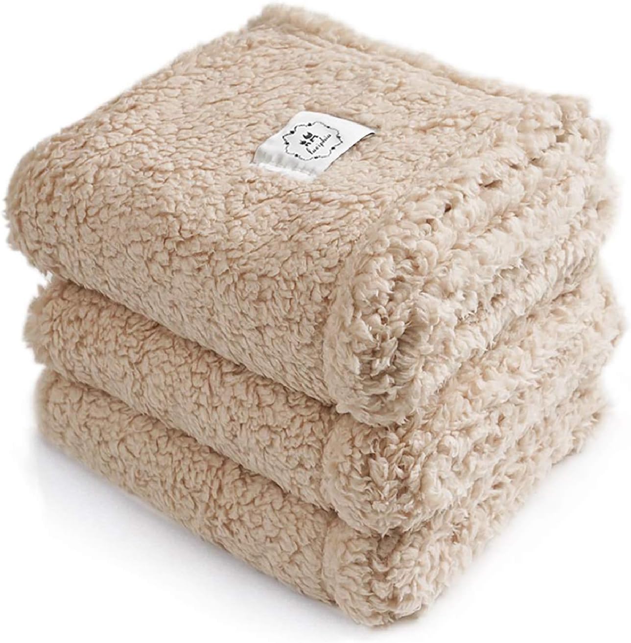 1 Pack 3 Calming Blankets Fluffy Premium Fleece Pet Blanket Soft Sherpa Throw for Dog Puppy Cat Beige Small (23 x16)